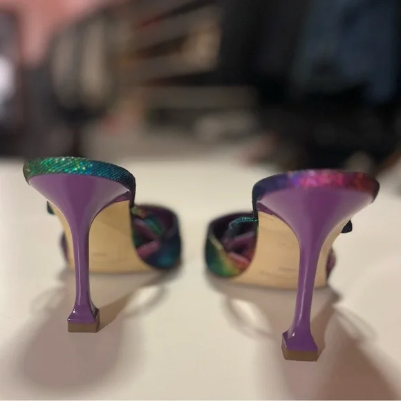 Marc Fisher Heeled Mules Sandals Pointed Toe Metallic Rainbow Colors 9.5M Hadais - Picture 6 of 7